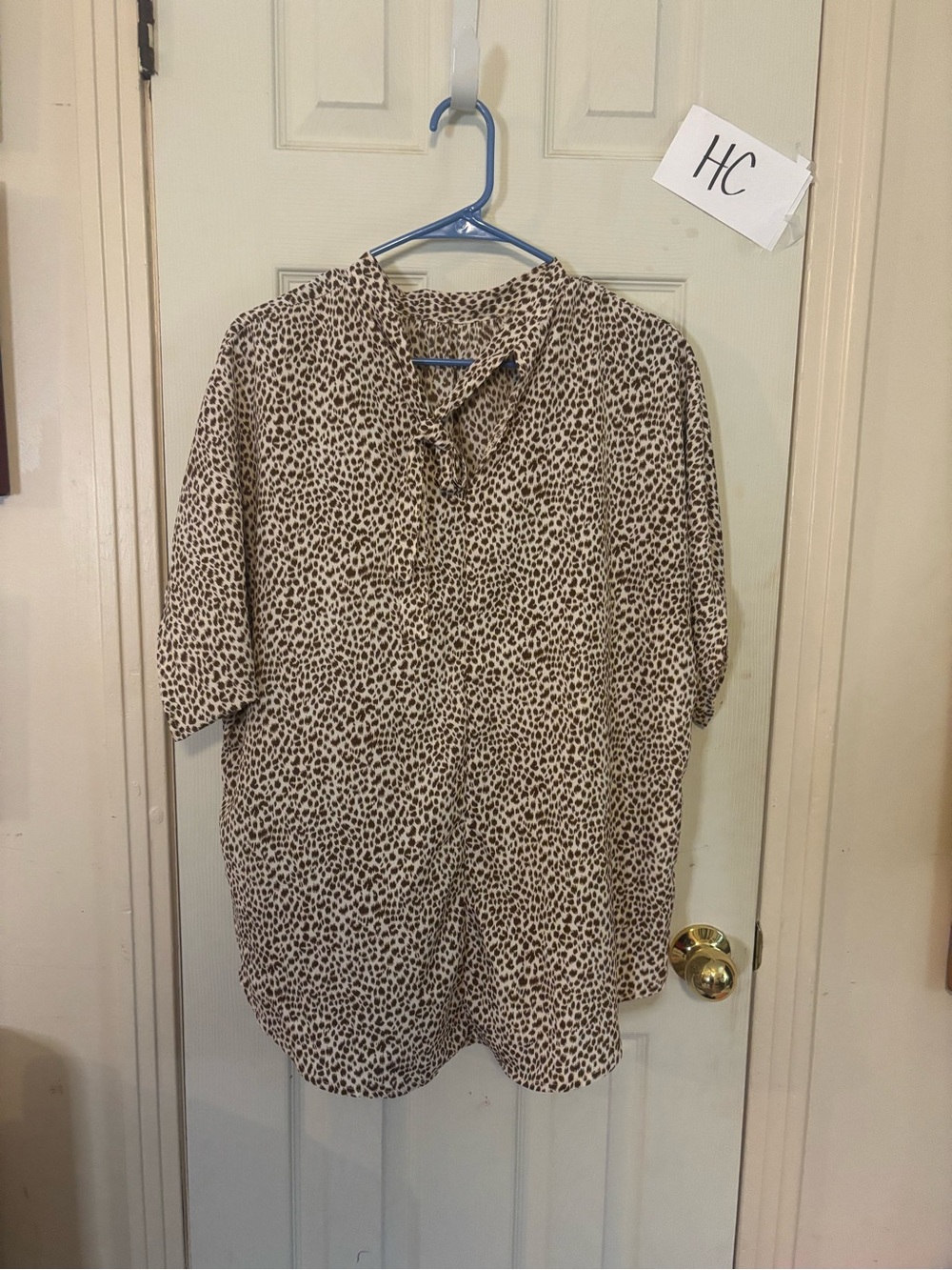 SHEIN Beige and Black Leopard Print Short Sleeve Button-Down Shirt